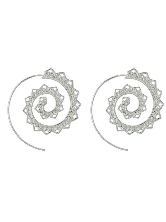 New Oval Spiral Earrings Exaggerated Swirl Gear Heart Shape Vintage Ear Jewelry
