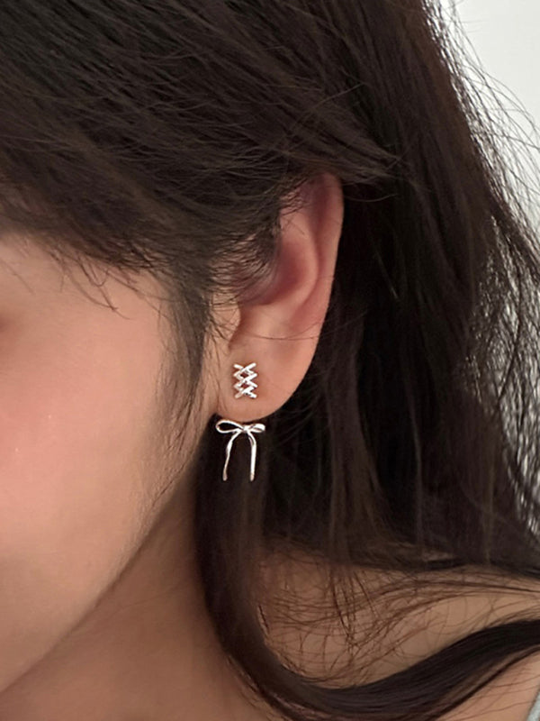 New 925 silver needle bow ribbon cute new earrings