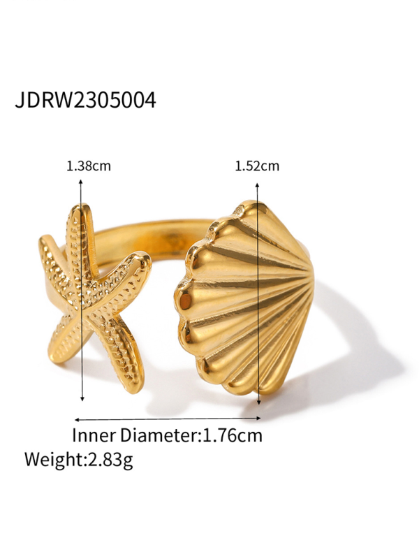 New beach style ocean element shell starfish ring