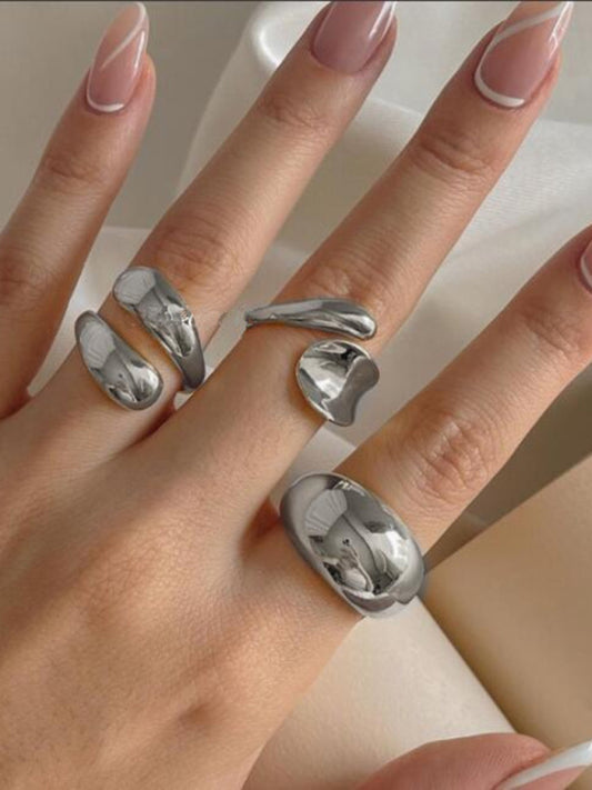 Environmentally friendly metal texture polished ring set geometric open ring ring