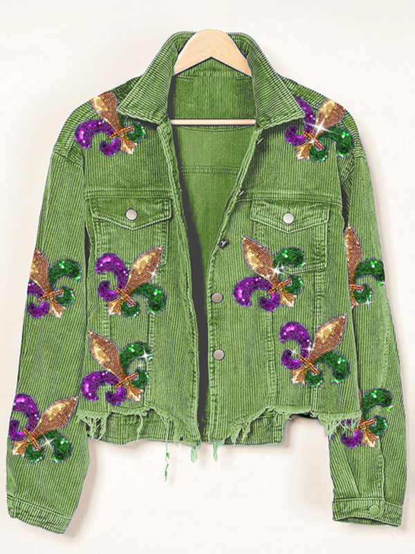 New new corduroy and sequined jacket coat tassel baseball uniform top