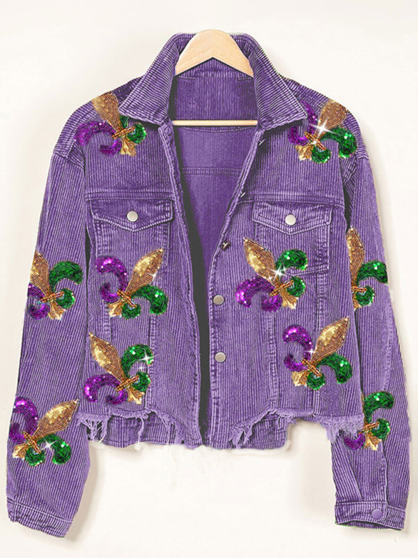 New new corduroy and sequined jacket coat tassel baseball uniform top