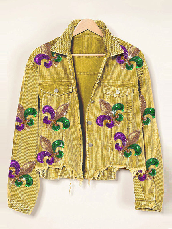 New new corduroy and sequined jacket coat tassel baseball uniform top