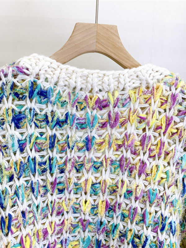 Women's Thick Knitted Colorful Hand-Knitted Sweater Jacket Lazy Style Outer Top