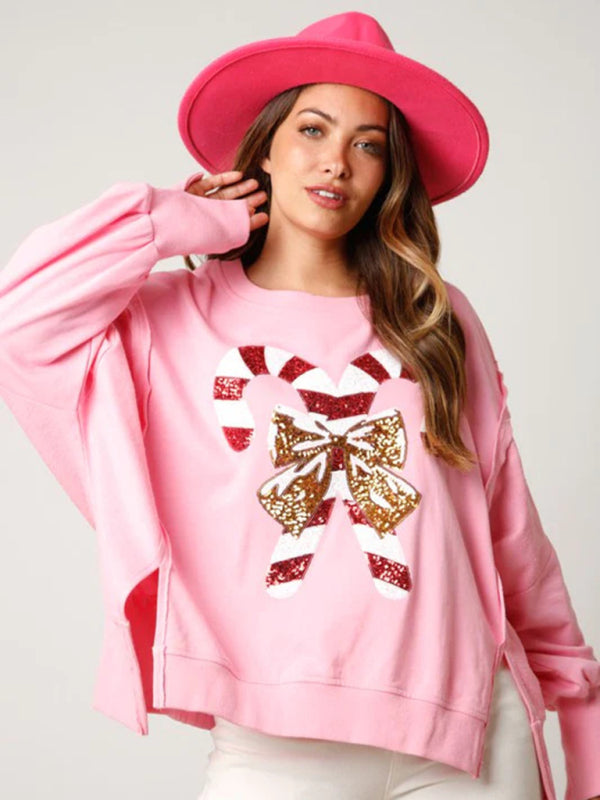 Women's sweet sequined thickened versatile top long-sleeved Christmas sweatshirt