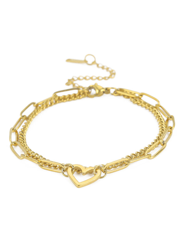Women's New Fashion Versatile Love Pendant Double Chain Bracelet
