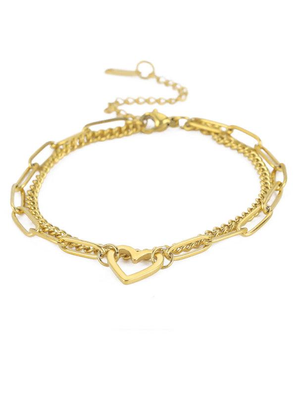 Women's New Fashion Versatile Love Pendant Double Chain Bracelet