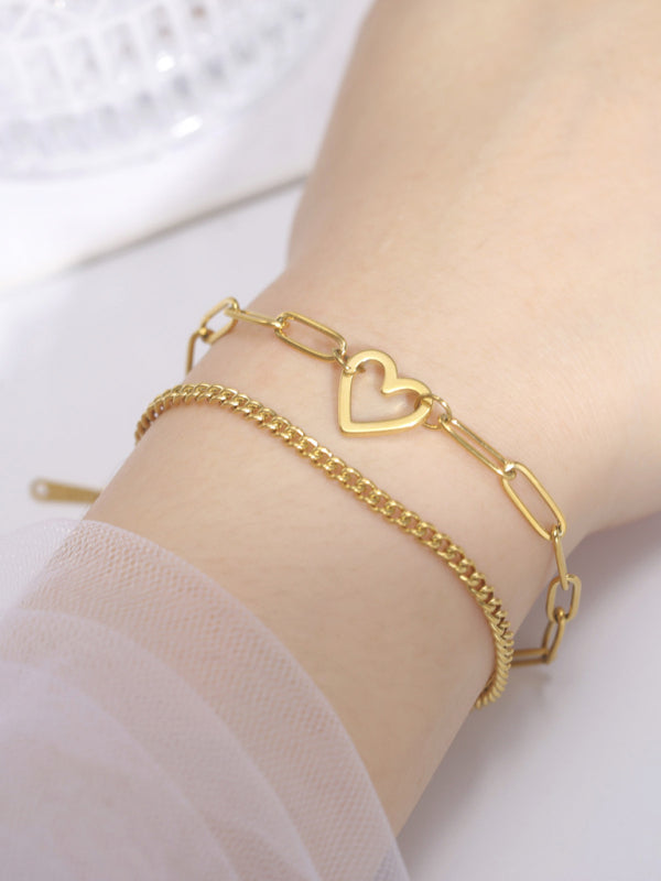 Women's New Fashion Versatile Love Pendant Double Chain Bracelet