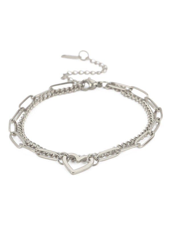 Women's New Fashion Versatile Love Pendant Double Chain Bracelet