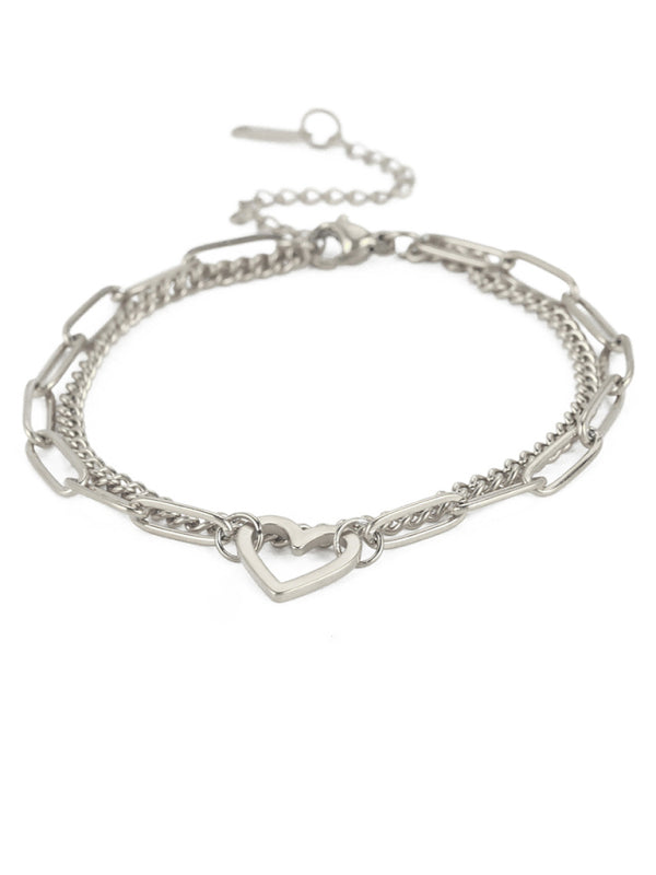 Women's New Fashion Versatile Love Pendant Double Chain Bracelet