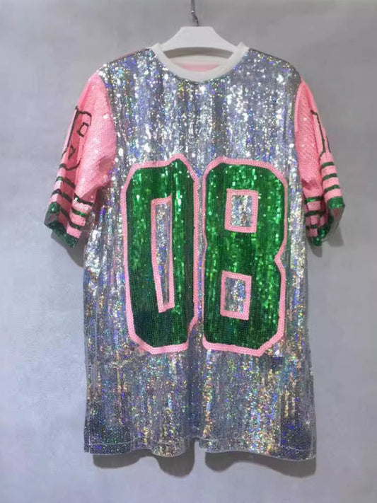 Women's Sequin Loose T-shirt Round Neck Half Sleeve Top